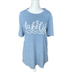 Lake Life Graphic T-Shirt Heather Blue Short Sleeve Crew Neck Relaxed Fit XL